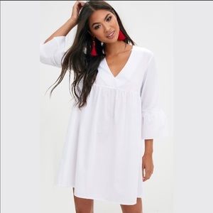 COPY - White 3/4 Sleeve Smock Dress